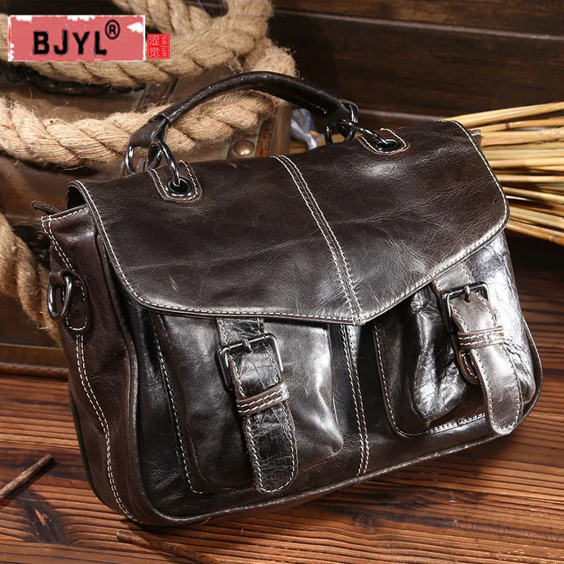 

BJYL vintage Women Handbag head layer Cowhide Leather Tote women oil wax leather messenger bag 100% genuine leather shoulder Bag