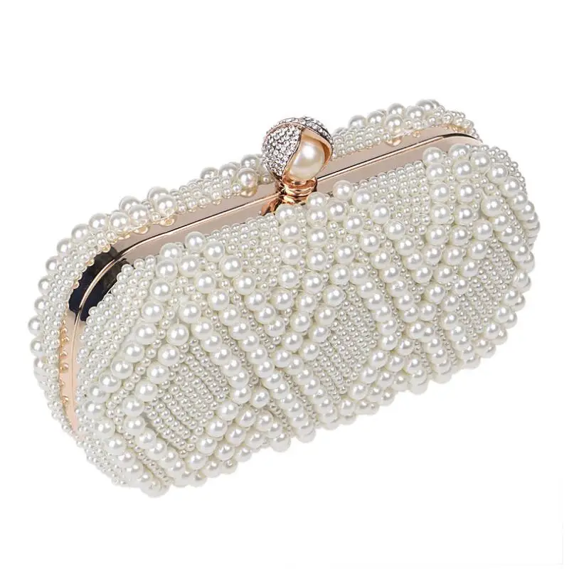 Luxy Moon Beige Beaded Bridal Clutch Evening Bag Top View