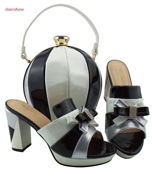 

doershow Italian Shoes with Matching Bags Nigerian Shoes and Matching Bags Set Decorated with Rhinestone Party Shoes HBL1-31