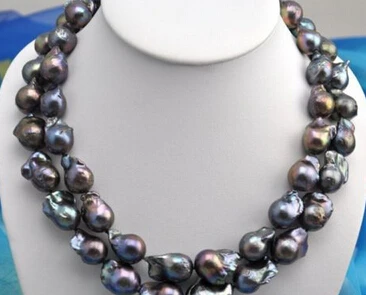 

Jew3109 Rare 2row baroque black keshi reborn pearl necklace