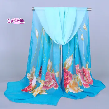 

factory price women's thin printe flower scarf/shawls super chiffon silk nice long accessories hijab head scarves XQ100