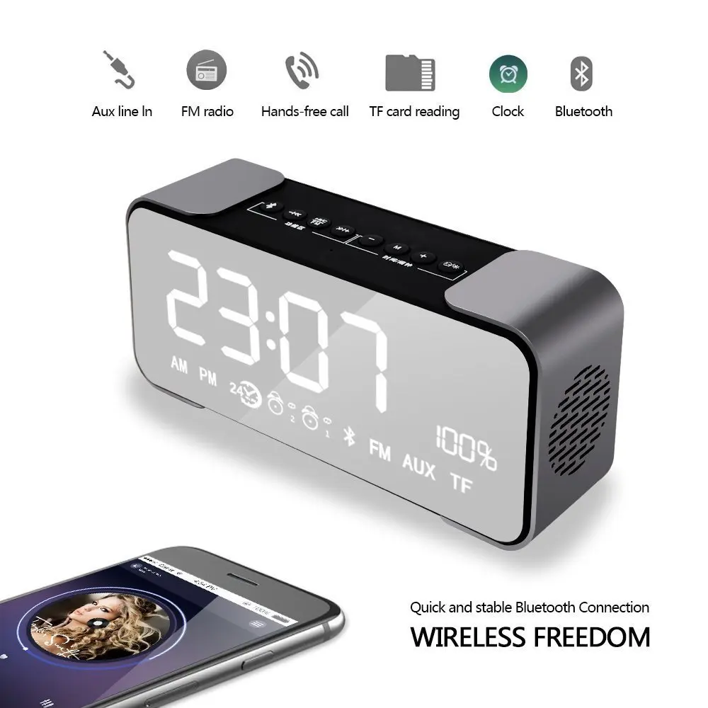 

Alarm Clock Ireless Audio Bluetooth Speaker USB Charging With Electronic Portable Bluetooth Alarm Clock Wireless Stereo Speaker
