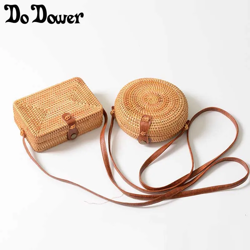 

2018 Summer Bali Handmade Rattan Bag Woven Round Straw Bag Women Vintage Retro Straw Square Box Lady Beach Shoulder Bag