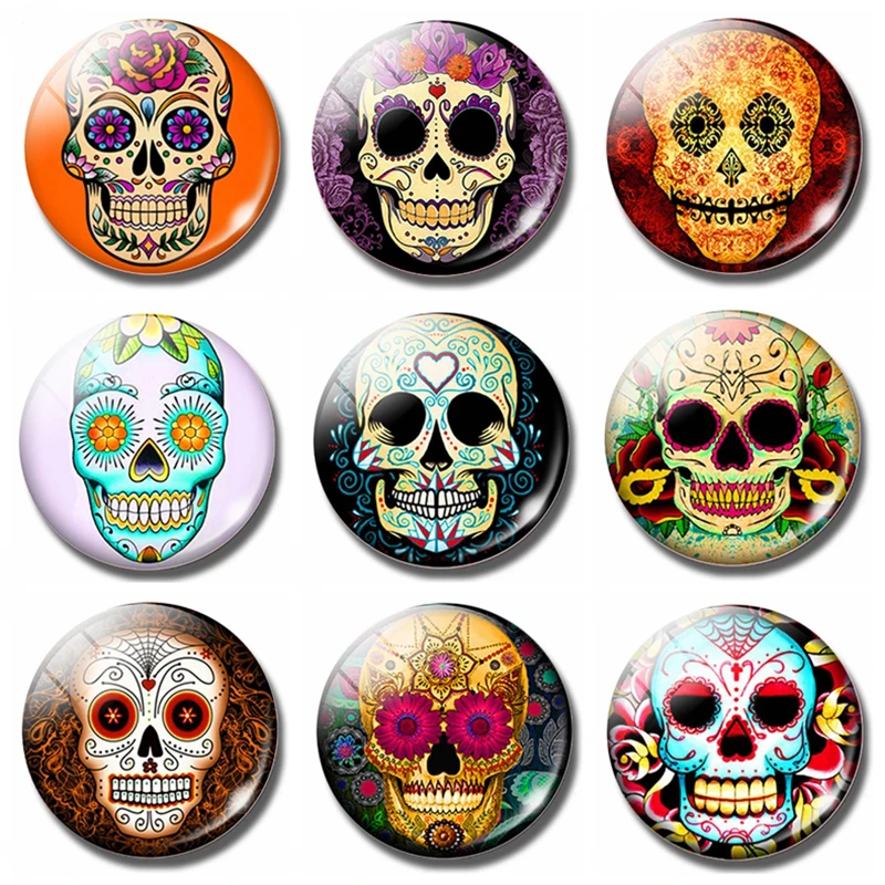 

Cartoon Skull 30 MM Fridge Magnet Steampunk Style Skeleton Glass Dome Magnetic Refrigerator Stickers Note Holder Home Decoration