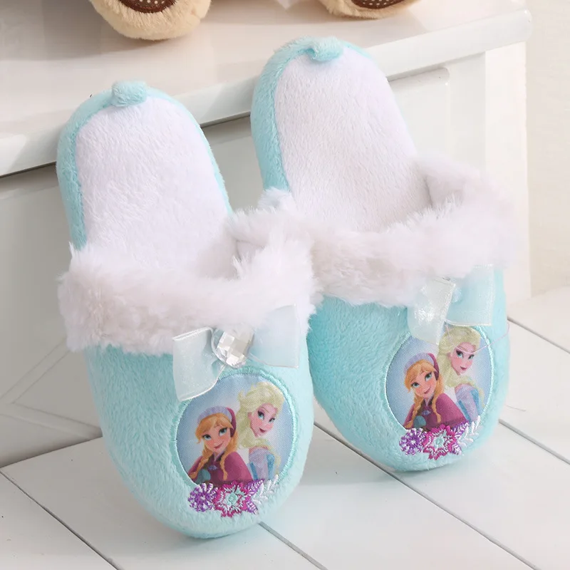 Disney Frozen/сезон весна-осень-зима; плюшевые домашние тапочки для девочек; Нескользящие Детские хлопковые тапочки с рисунком милой принцессы