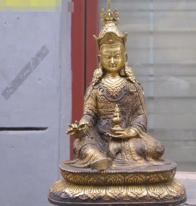 

S06001 Tibetan Esoteric Buddhism Bronze Gild Kagyupa Sect Red Hats Padmasambhava statue
