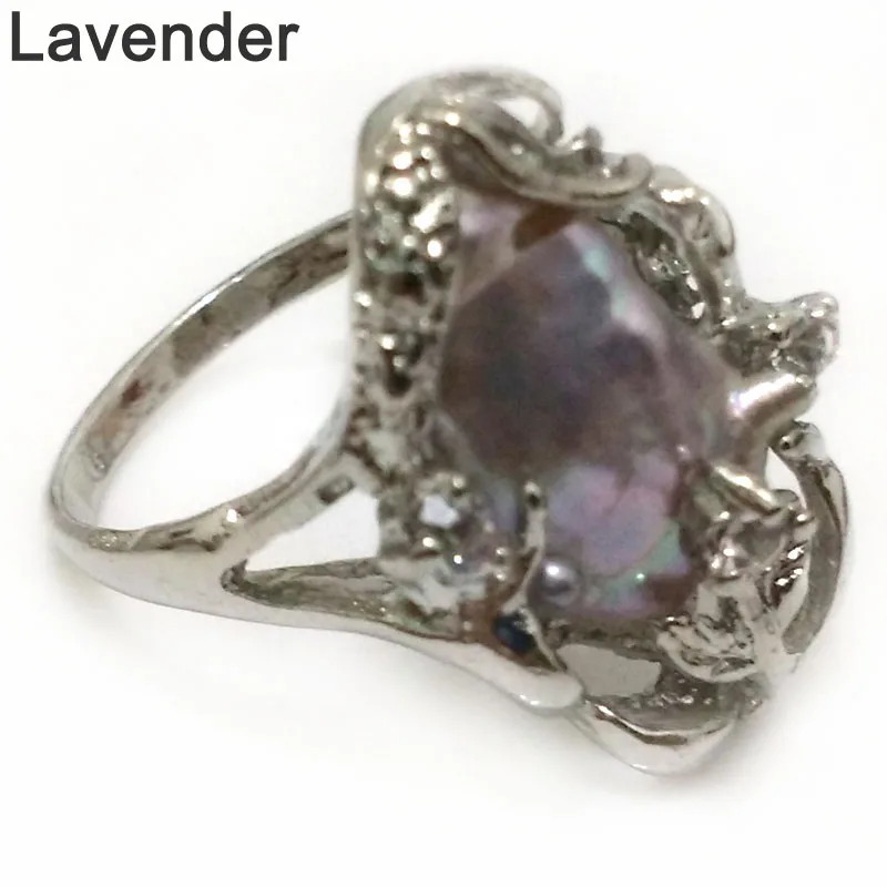 

7# 13X25mm Natural Flat Baroque Pearl Women Sterling Silver Ring