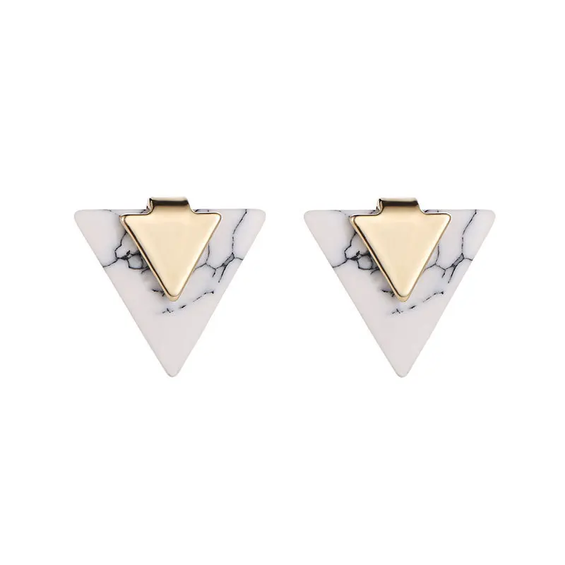

Special Designed Triangle Marbled Stone Golden Ornament Black White Stud Earrings For Women
