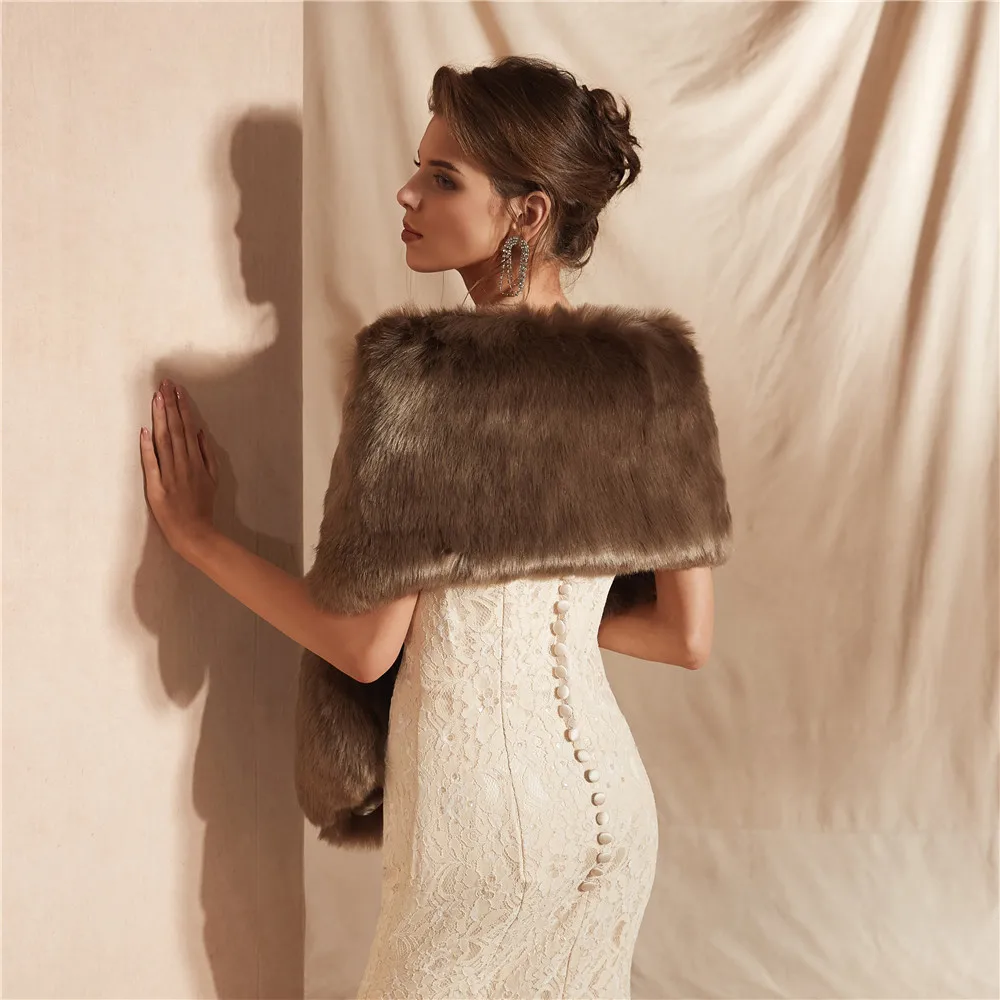 JaneVini New Fashion Winter Faux Fur Wraps Bridal Bolero Cloak Female Shawls Evening Cape Mariage Warm Short Wedding Accessories