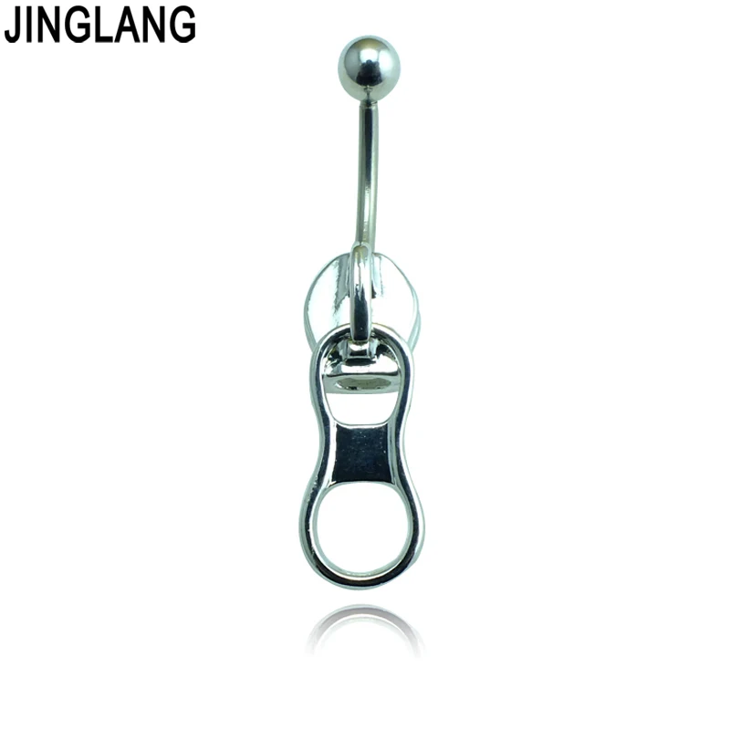 

JINGLANG New Belly Button Rings 316L Stainless Steel Barbell Alloy Zipper Navel Piercing Jewelry