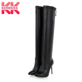 

KemeKiss Over Knee Shoes Women Sexy Slim Motorcycle Boots Women High Heels Fashion Long Tube Winter Warm Shoes Size 33-46