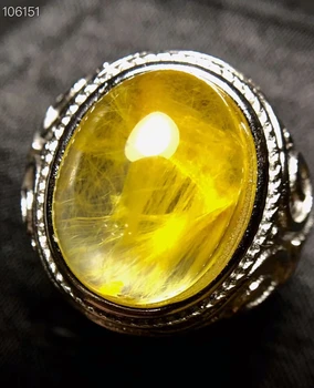 

Genuine Natural Titanium Gold Rutilated Quartz Oval Fashion Women Man Anniversary Sliver Ring 15x12mm AAAAA Top Quality