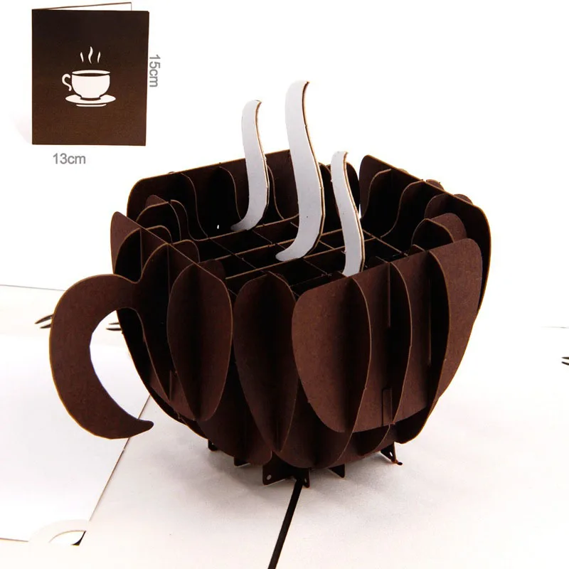  3D Laser Cut Handmade Carving Black Coffee Cup Paper Invitation Greeting Cards PostCard Business Bi - 32793372116