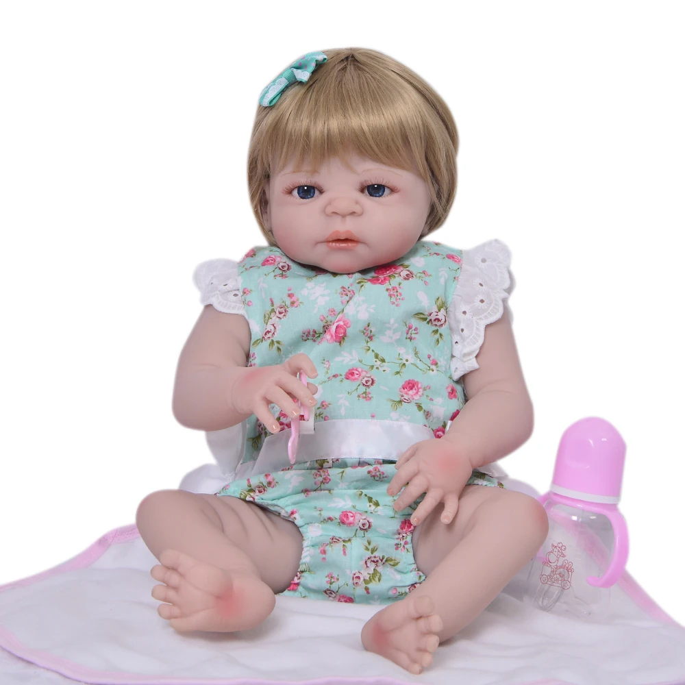 55CM blond hair Silicone Girl doll Reborn Baby Girl's Toys sweet Newborn Princess Babies Fashion Bebe Dolls Reborn bedtime toy