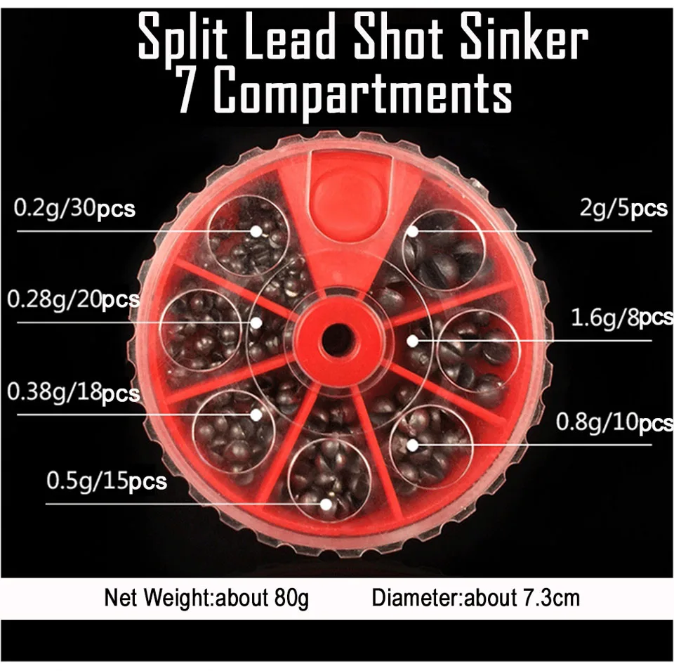 5/7 отсеков рыболовный комплект грузил Сплит свинцовый грузило круглый Сплит дробный укус свинцовый Вес рыболовные снасти аксессуары