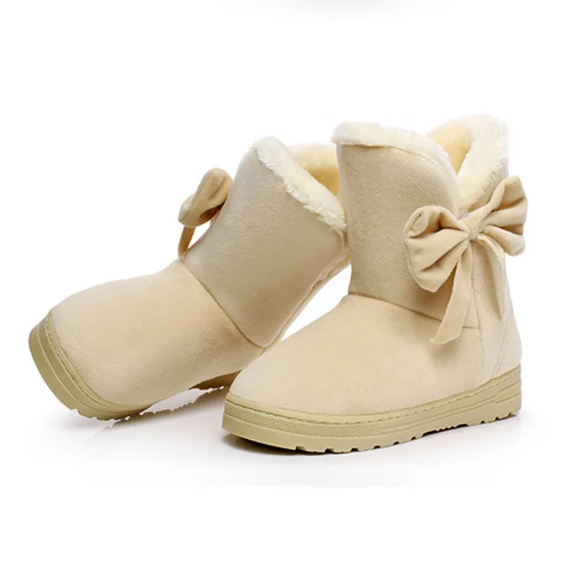 Hot Sale Winter Women Boots Solid Color Bow Brand Woman Snow Boots Soft Comfortable Round Toe Female Women Shoes 2016 SMC905