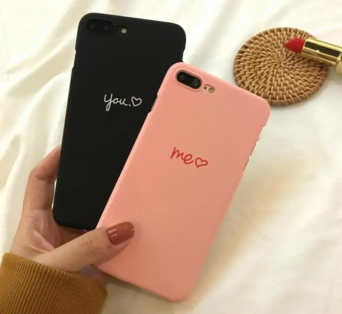 MYSUN Pink Me Black You love Heart shape Lovers PC жесткий чехол для телефона Fundas Coque для iphone 6 S 7 7Plus 6 S 6Plus 8 8Plus X