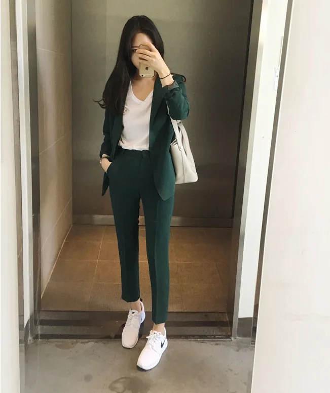 Casual long-sleeved suit suit 2019 fashion one button loose office work suit jacket suit pants set ladies set two-piece