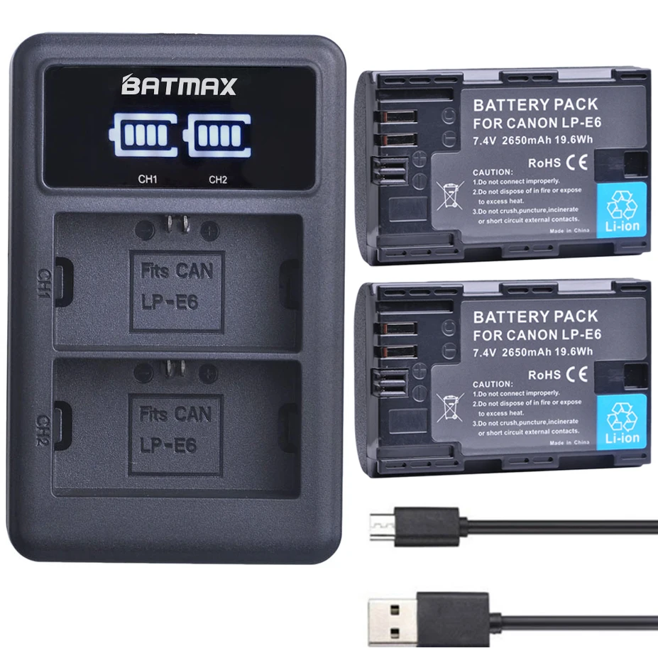 

Batmax 2650mAh LP-E6 LPE6 LP-E6N Battery akku + LED Dual USB Charger For Canon 5D Mark II III 7D 60D EOS 6D 70D 80D EOS 5DS R