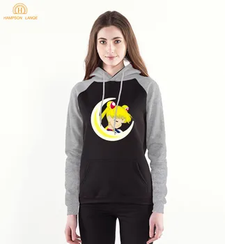 

HAMPSON LANQE Sailor Moon Sweatshirts Women 2020 Spring Autumn Kawaii Anime Hooded Women's Harajuku Style Raglan Hoodies S-XXL