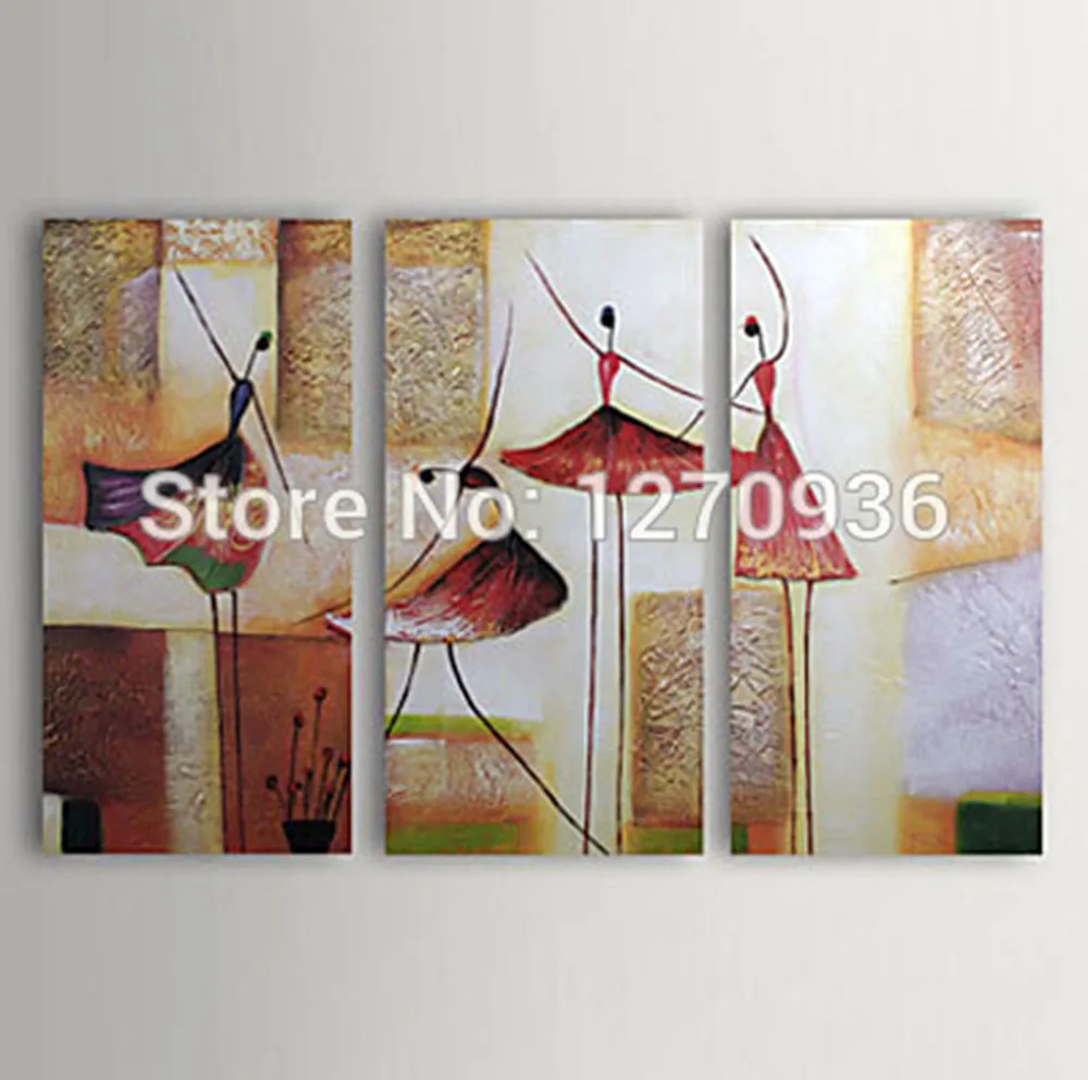 

Four Beautiful Ladies Dancing Wearing Wide Skirt Painting 100% handmade Abstract Ballet oil painting On Canvas Group Paintings