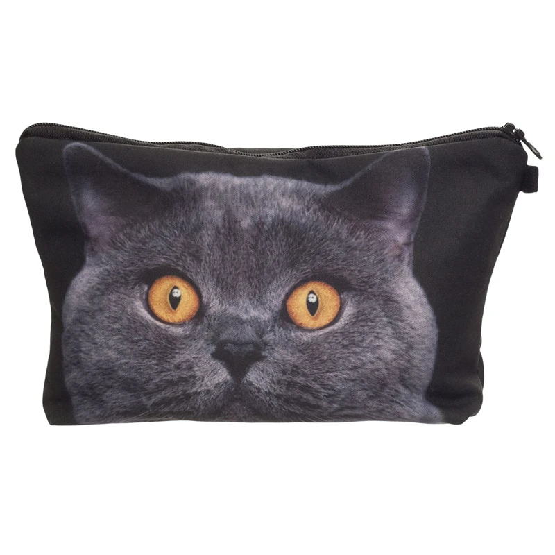 

Women Neceser Portable Make Up Bag Case 3D Printing British Blue Cat Organizer Bolsa feminina Travel Toiletry Bag Cosmetic Bag