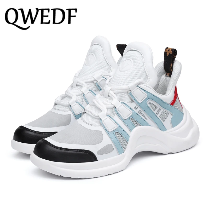 

QWEDF Women Designer Sneakers Casual Shoes Genuine Leather and Lycra women flats Footwear Walking Shoes Vulcanized Shoes HX-92