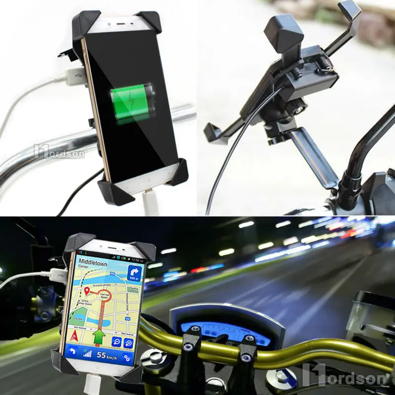Universal Motorcycle Bike ATV 3.5-7/" Cell Phone GPS Mount Holder w// USB Charger
