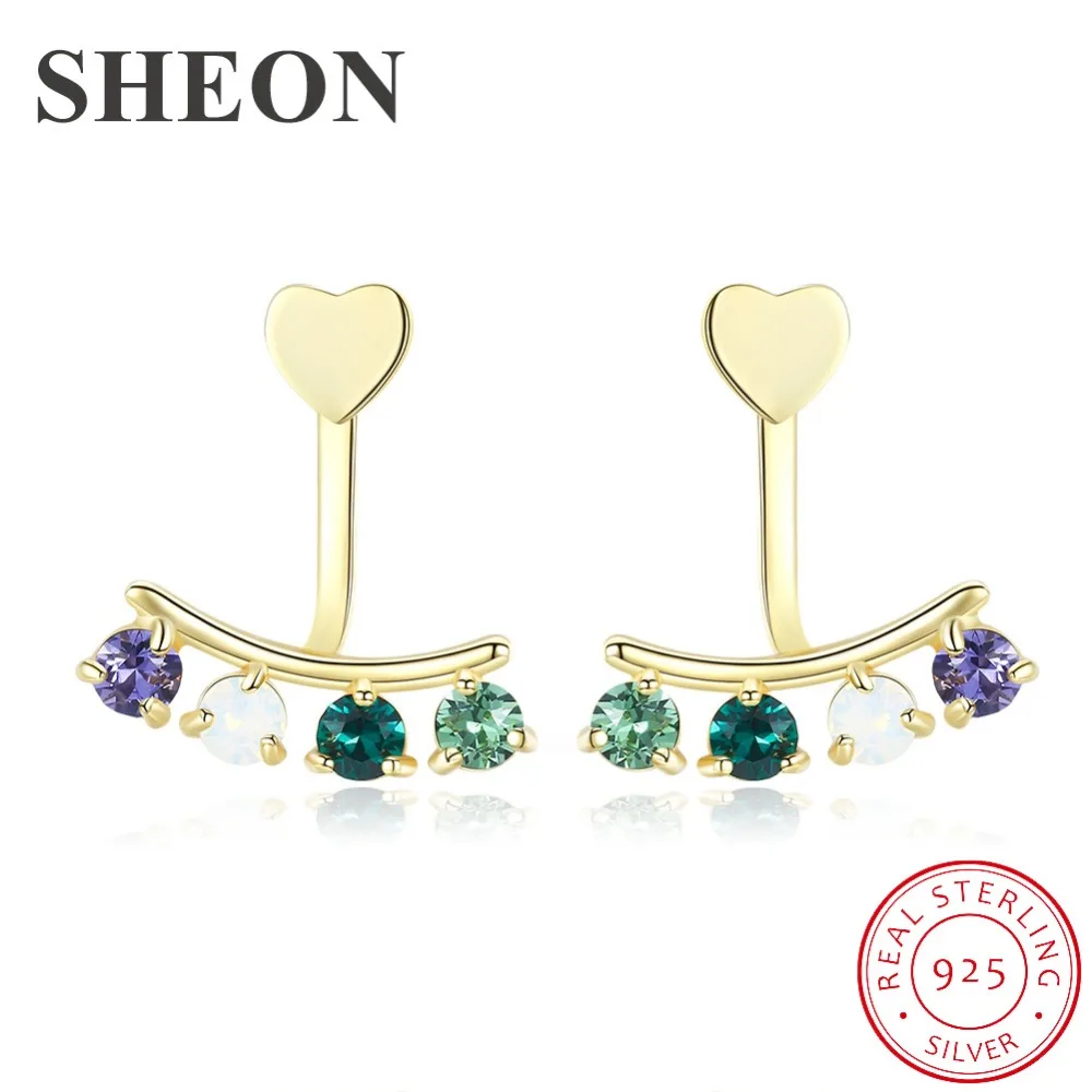

SHEON Luxury 925 Sterling Silver Dazzling Multicolor Crystal Stud Earrings For Women Authentic Sterling Silver Earring Jewelry