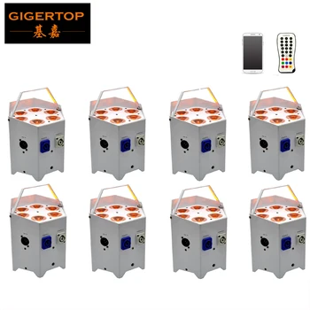 

Freeshipping 8 Unit 6x5W 5in1 RGBWA Battery Wireless LED Par Light with Buttom Charging Power Socket Lockable Power IN/OUT Plug