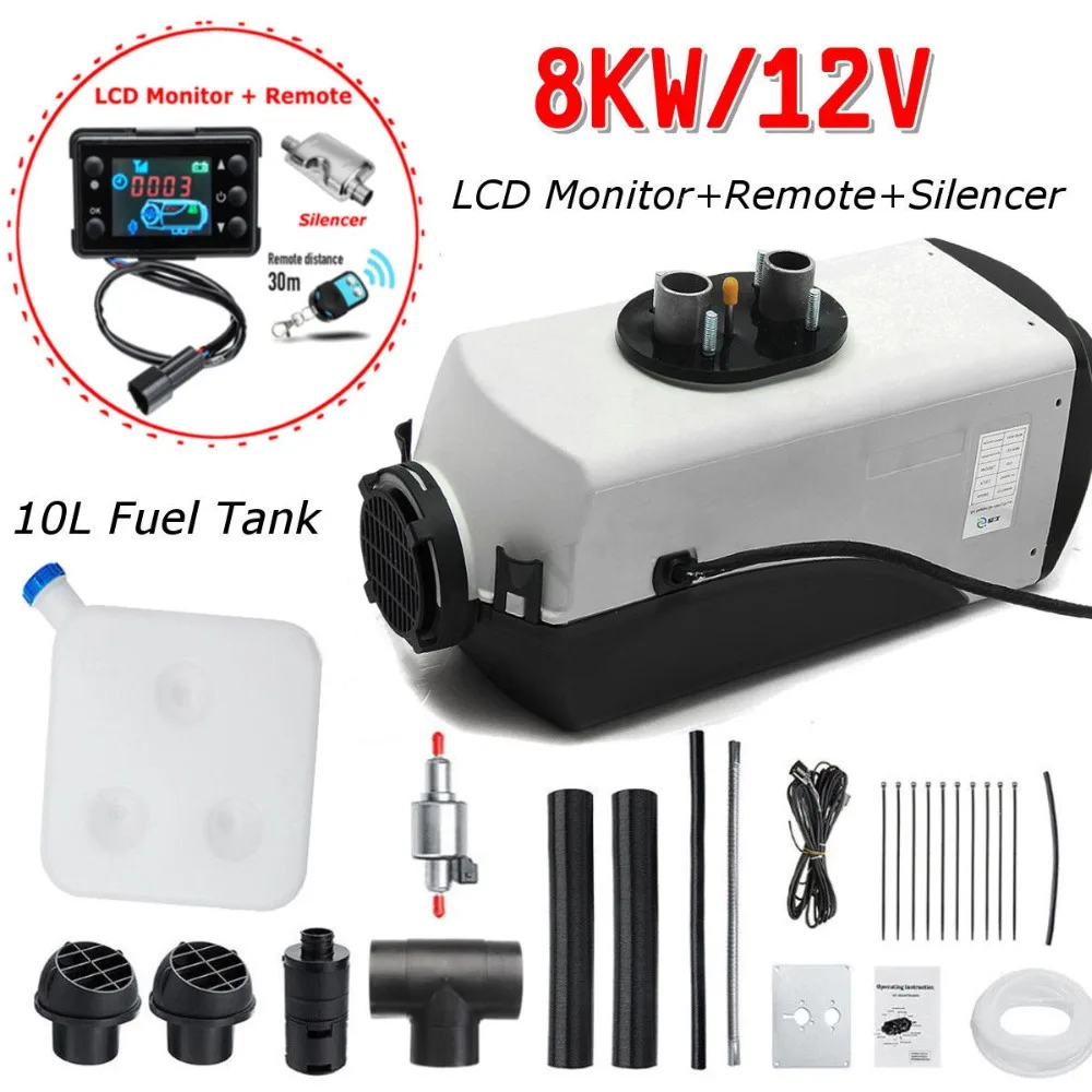 

(Ship From DE)12V 8KW Air Diesel Heater Single LCD Monitor Remote Silencer Oil extractor Fuel Tank For Truck Boat Car Trailer