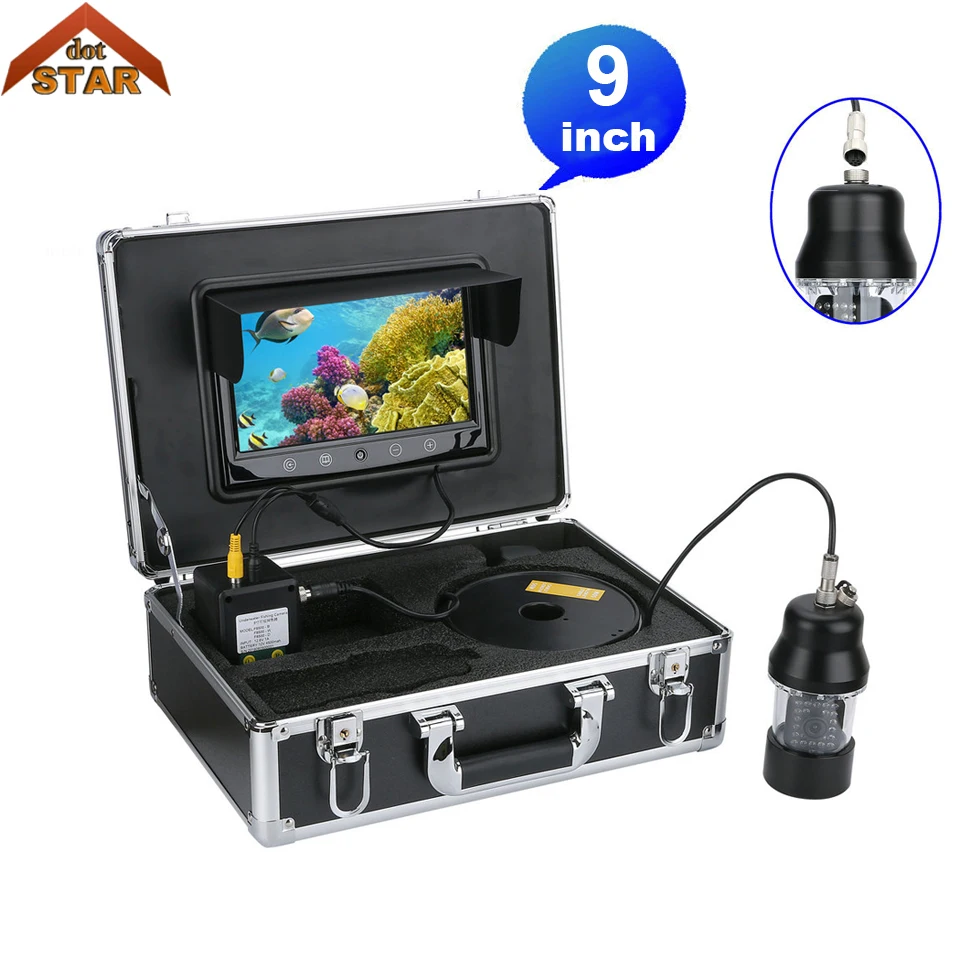 

Underwater Fishing Video Camera Fish Finder 9" Color Screen 1/3" SONY CCD 700TVL Waterproof 22 LEDs 360 Degree Rotating Cameera