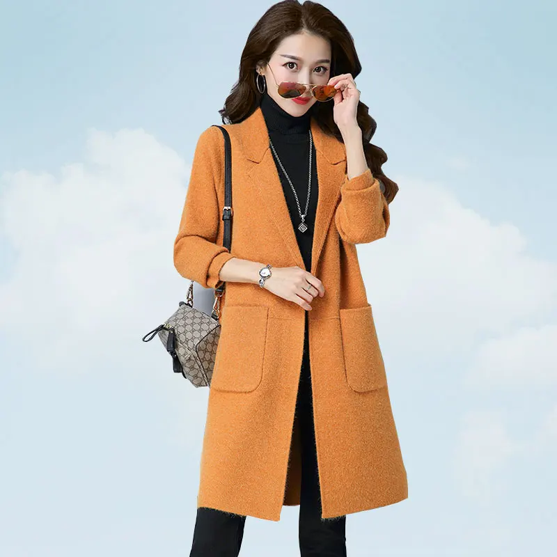 Autumn Knitting Female Cardigan Solid color Medium Long Fashion Coat shawl Winter Button Red wine Sweater Women Outside SS138 |