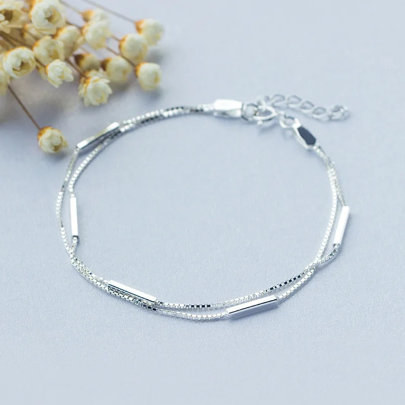 

925 Sterling Silver Literature Bracelet Female Simple Double-deck HF057