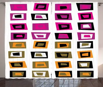 

Retro Curtains Pattern with Abstract Squares with Inner Shapes in Contrast Colors Sixties Style Living Room Bedroom Window