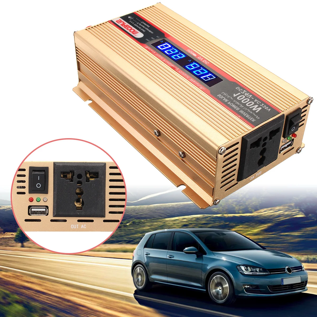 

LCD Display USB Inverters DC 24V To AC 230V 1000W-Peak Modified Sine Wave Car Power Inverter Converter Voltage Transformer