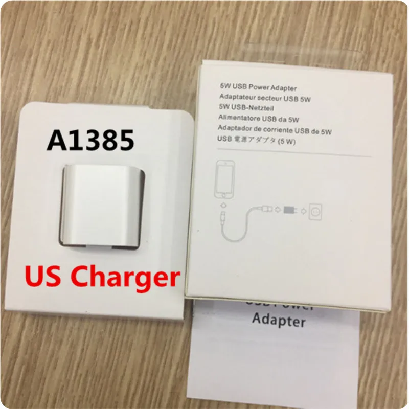 

100pcs/lot aaa+ Quality A1400/A1385 5V/1A EU/US USB charging Adapter For i5 5S 6 6s 7 plus with box