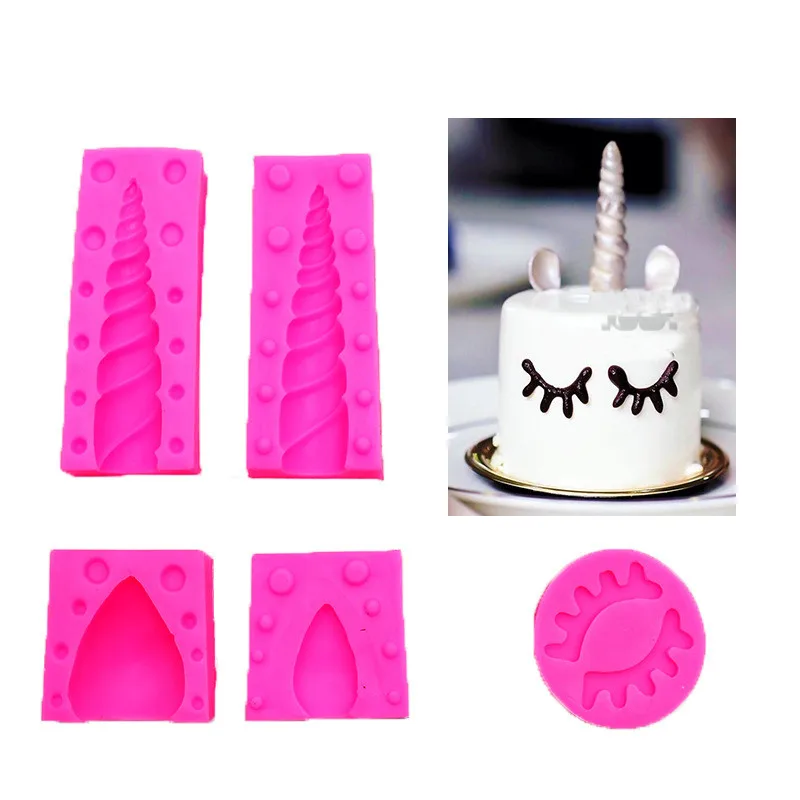 

4YANG Unicorn Corner Eyelash Ear Shape Silicone Mold Fondant Cake Decorating Tools Chocolate Sugarcraft Baking Moulds For Girls
