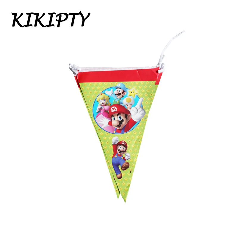 

10pcs/set Mario Theme party paper banner flag Super Mario theme birthday party decor baby shower disposable party tableware