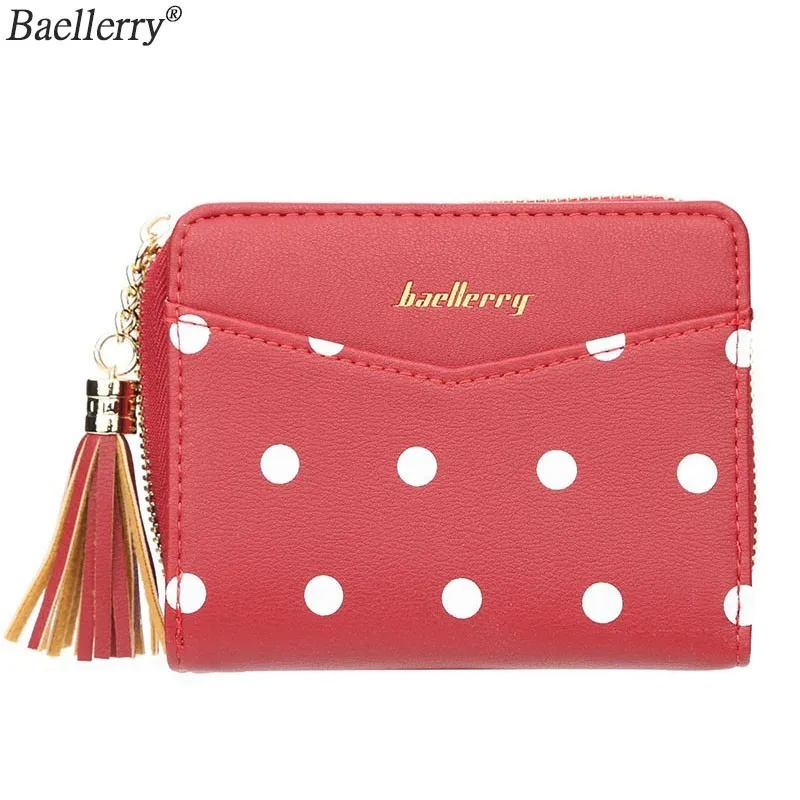 Модный женский кошелек в горошек маленький на молнии с 15 отделениями для карт