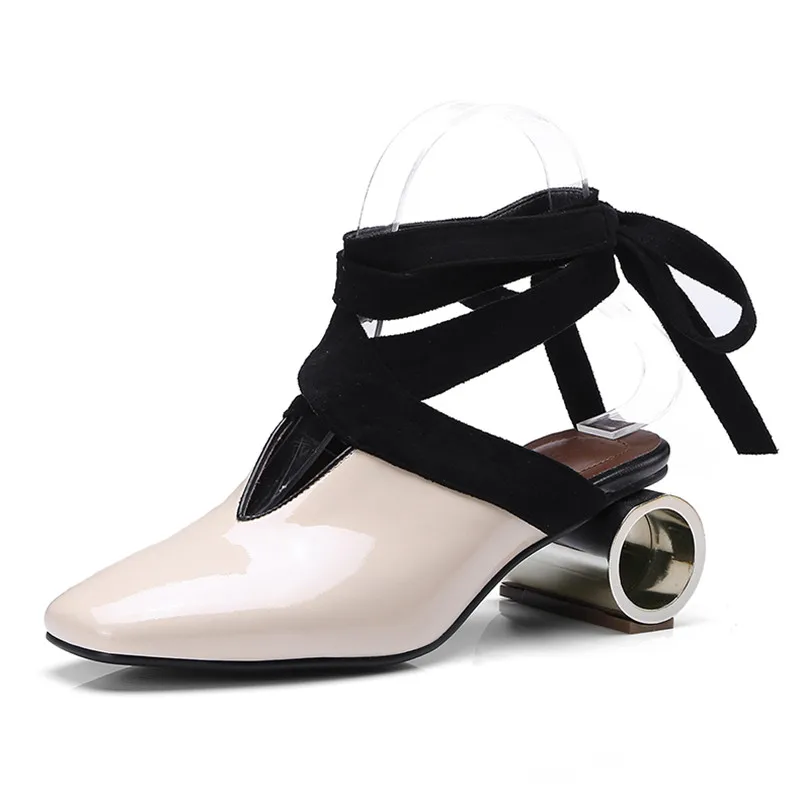 Jady/модные женские туфли-лодочки на шнуровке с необычным каблуком в стиле ретро; женские летние сандалии на высоком каблуке 5 см; тапочки мюли; zapatos mujer