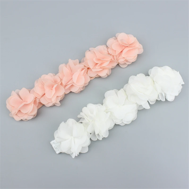 

New Baby Flower Headband Pink White Ribbon Hair Bands Handmade Hair Accessories