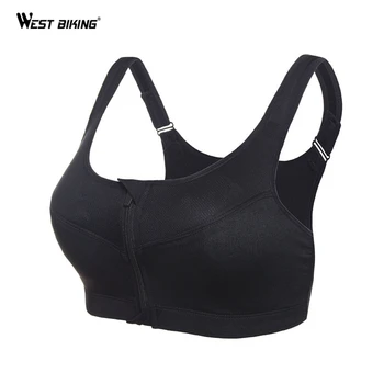 

WEST BIKING Women Running Yoga Gym Fitness Front Zipper Bra Shakeproof Push Up Tank Top Racerback Padded Bicycle Bike Sports Bra