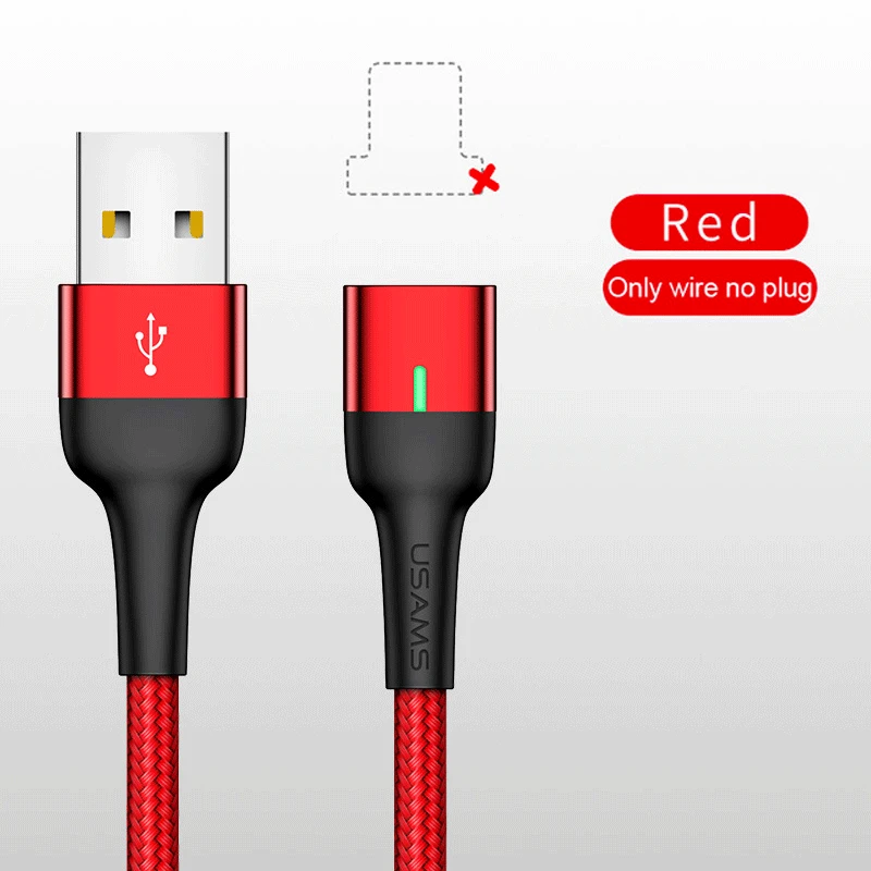 Магнитный кабель USAMS, Micro Usb type C, адаптер для быстрой зарядки телефона, Microusb type-C, магнитное зарядное устройство Usb C для iphone, samsung, Xiaomi - Цвет: Red Wire NO Plug