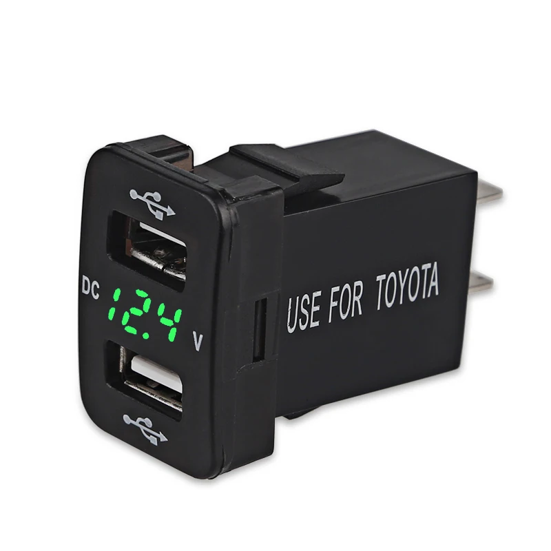 12V 4.2A Dual USB Автомобильное зарядное устройство адаптер питания для Toyota производство после 2013 2 порта USB разъем Вольтметр напряжения - Название цвета: Зеленый