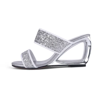 

2019 Summer fashion women's slippers 8CM hollow heel comfortable inner sandals high quality handmade women shoes