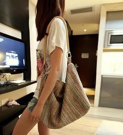 

New Fashion Women Colorful Casual Summer Straw Bag Beach Tote Bag Handbag