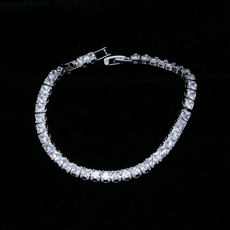 Квадратный белый кубический цирконий ювелирные наборы Женский Серебряный ювелирные изделия для женщин свадебный браслет кулон серьги ожерелье наборы