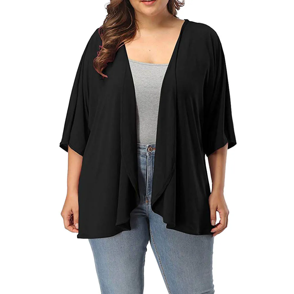 

Women's Plus Size Summer Casual Open Front Half Sleeve Lightweight Cardigan Solid color large size cardigan coat