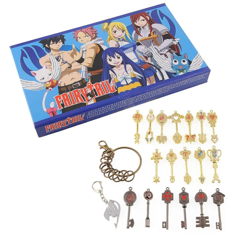 

18 Piece Fashional Cosplay Anime Fairy Tail of Keys Blade Lucy Celestial Zodiac heart keychain Pendant
